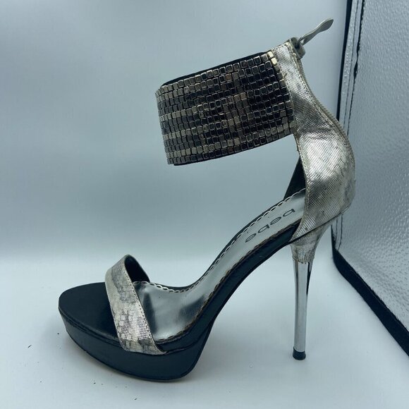 Bebe Black Silver Platform Heels Size 6 Used - Picture 1 of 6